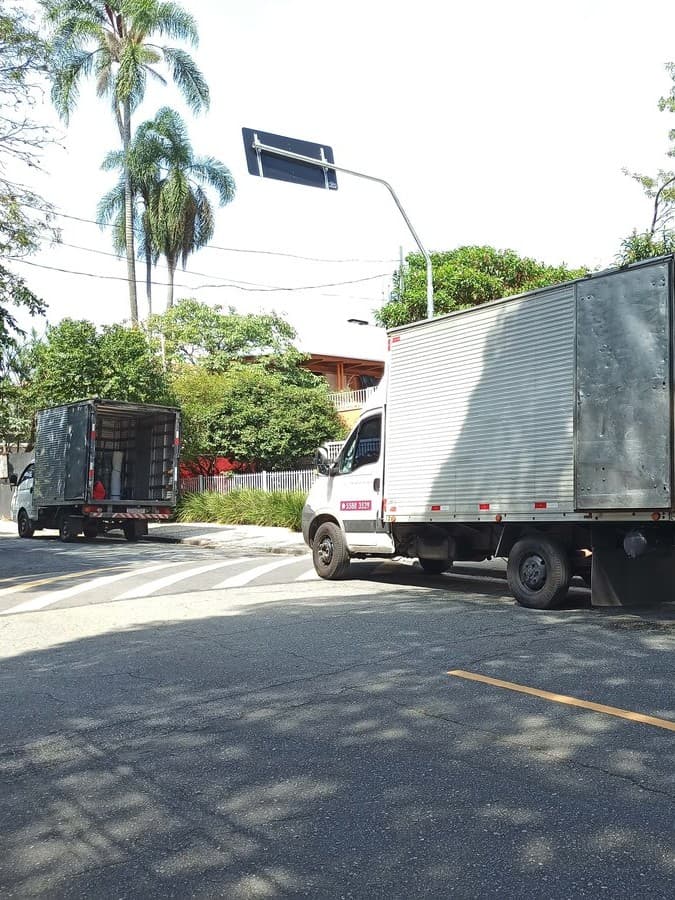 Caminhões da Osmar realizando mudança em via pública de São Paulo