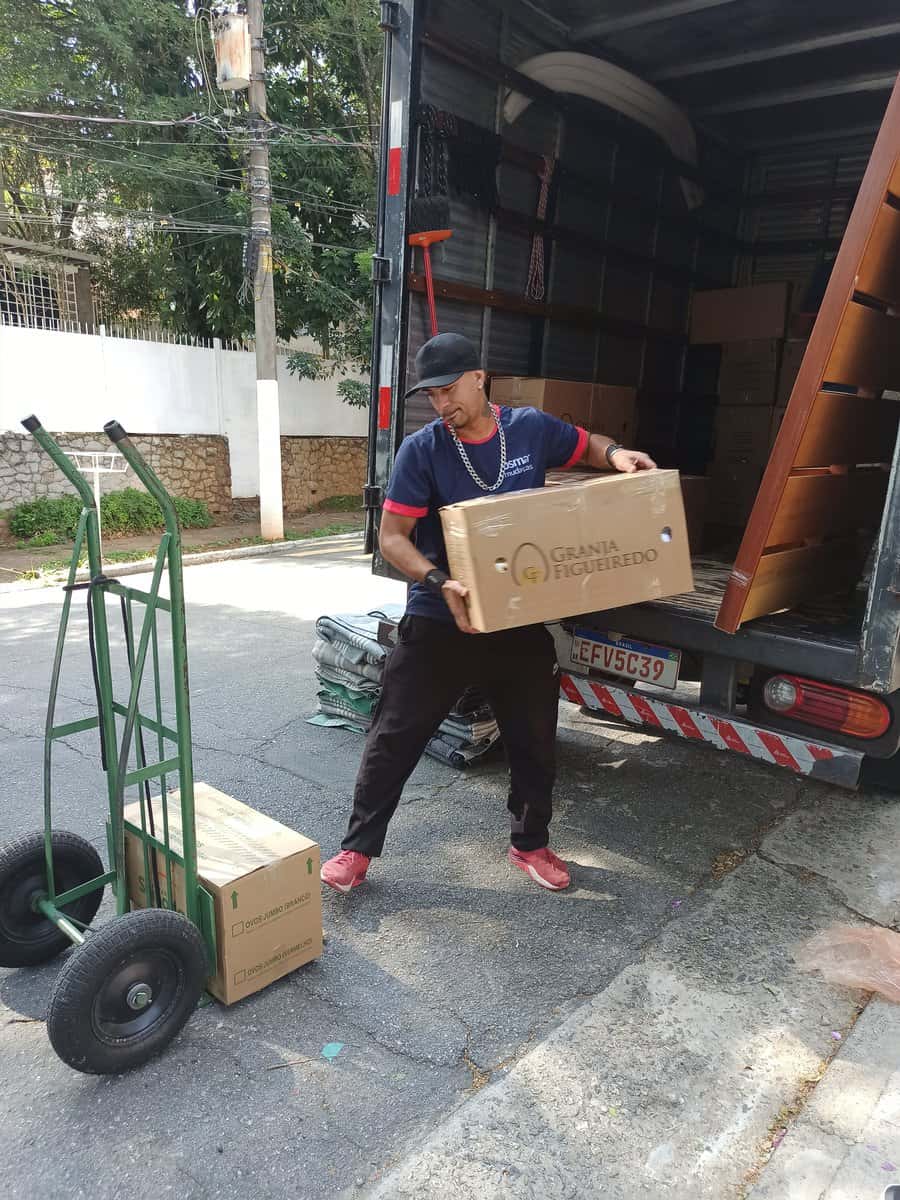 ajudante carregando caixa de mudança do caminhão