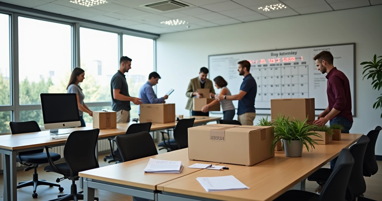 Equipe empacotando caixas em escritório